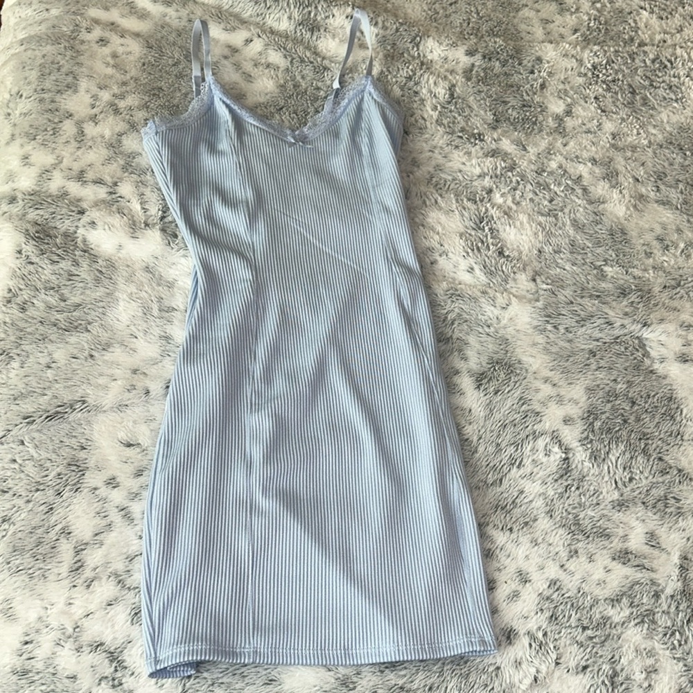 NWOT Baby Blue Bodycon Dress with Lace and Bow
